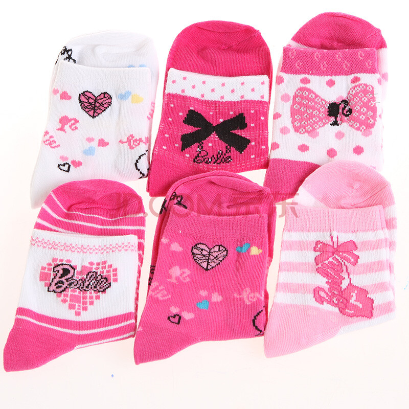 袜子儿童袜中筒袜卡通袜子女款6双装包邮 0009芭比袜子